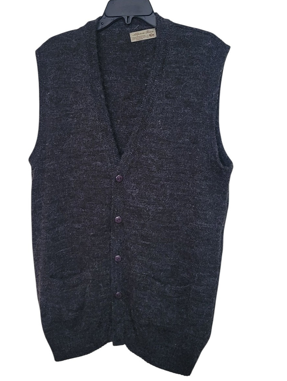 Alpaca Fina 100% Wool Men’s Gray Vest with Pockets Made In Peru Size XL